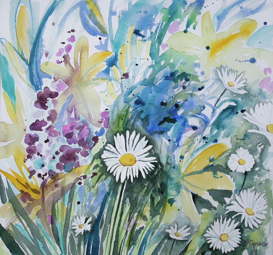 Watercolor - Daisy in the Garden Painting by Cascade Colors