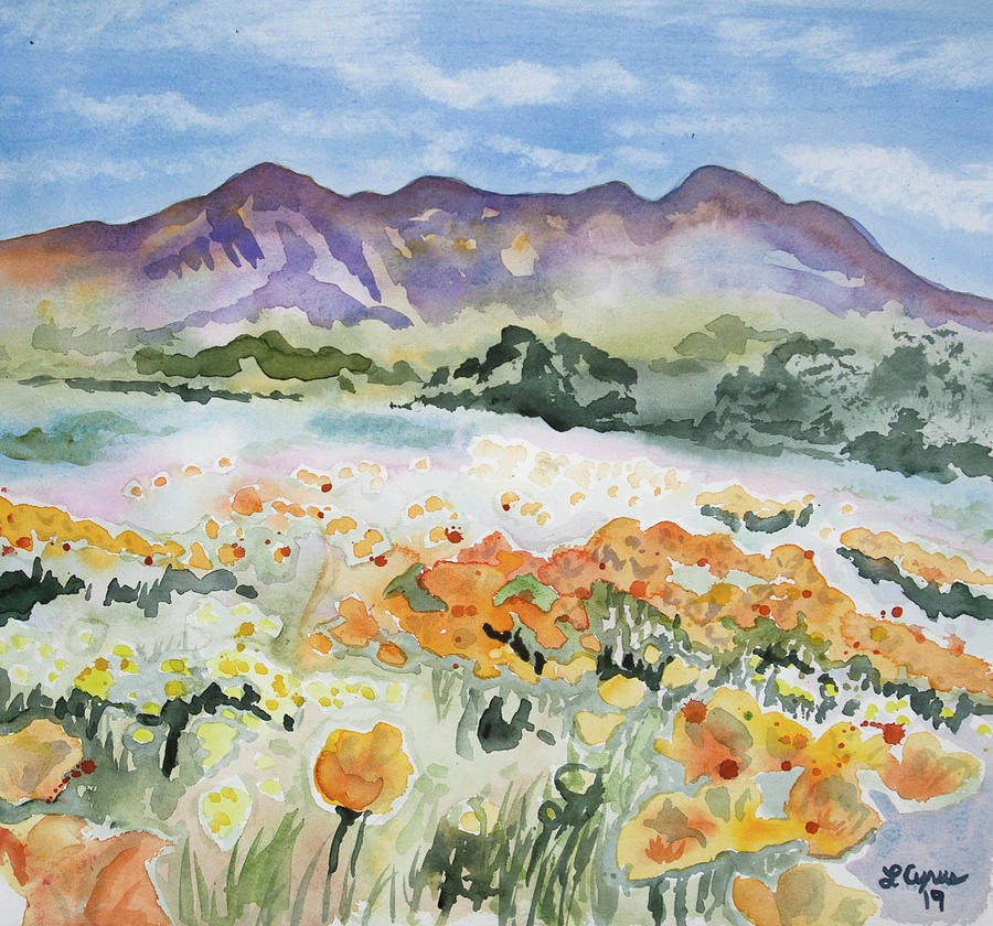 Watercolor - Desert Poppy Landscape Painting by Cascade Colors