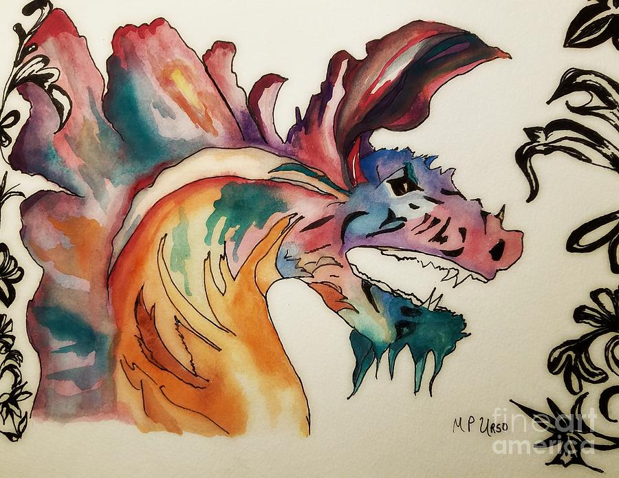 Watercolor Dragon Painting by Maria Urso