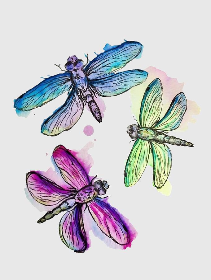 Watercolor Dragonflies Mixed Media by Audra Long