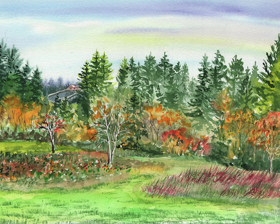 Watercolor Fall Impressionistic Landscape  Painting by Irina Sztukowski