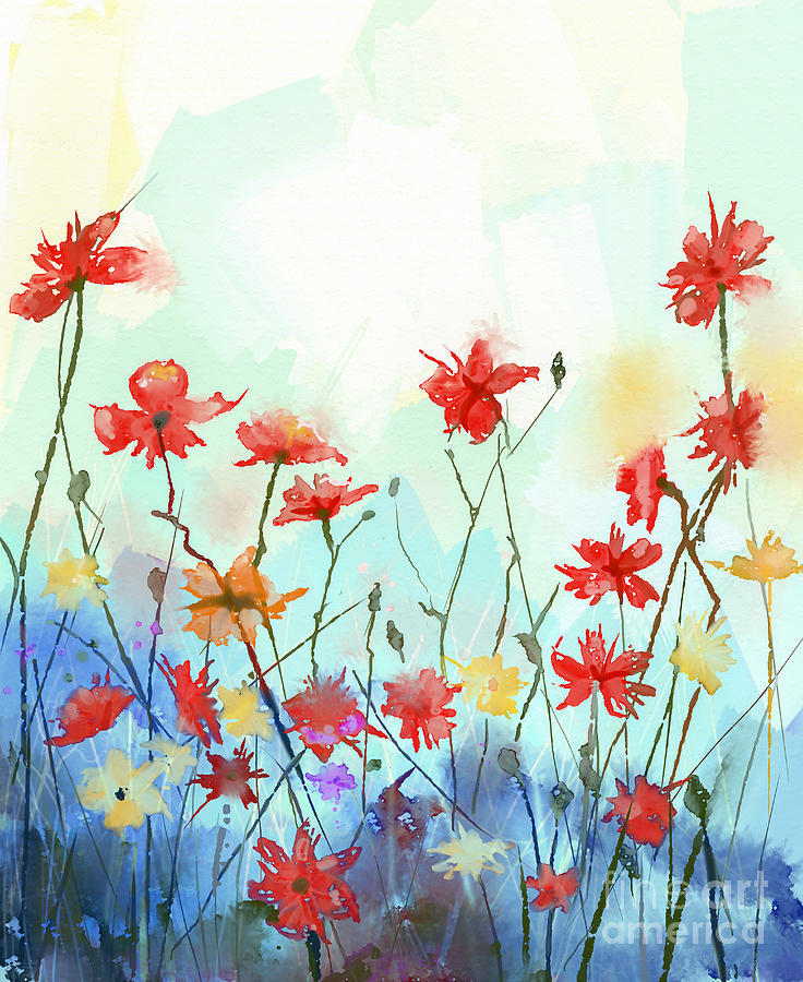 Delicate Digital Art - Watercolor Flowers Painting In Soft by Pluie r