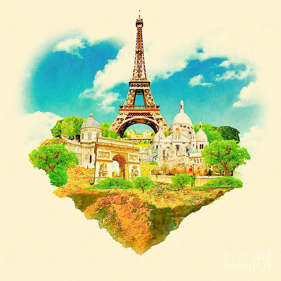Symbol Digital Art - Watercolor Illustration Paris View by Trentemoller Symbol Digital Art - Watercolor Illustration Paris View by Trentemoller