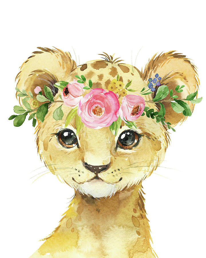 Leopard Digital Art - Watercolor Lion Leopard Zoo Animal Safari Art Print by Pink Forest Cafe