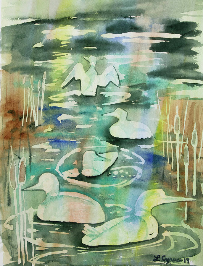 Watercolor - Loon Design Painting by Cascade Colors
