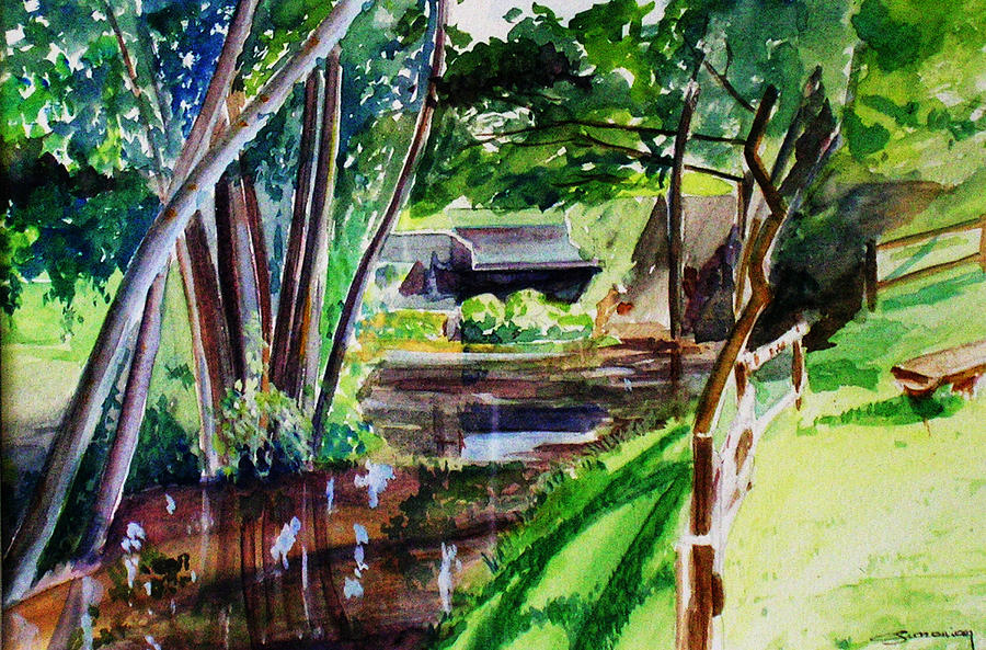 Watercolor of the watermill of Gemage Painting by Christian Simonian