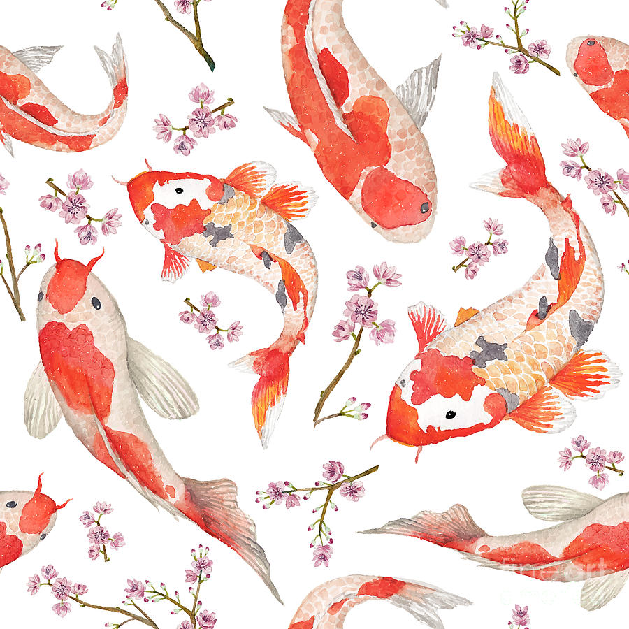 Koi Digital Art - Watercolor Oriental Pattern by Eisfrei Koi Digital Art - Watercolor Oriental Pattern by Eisfrei