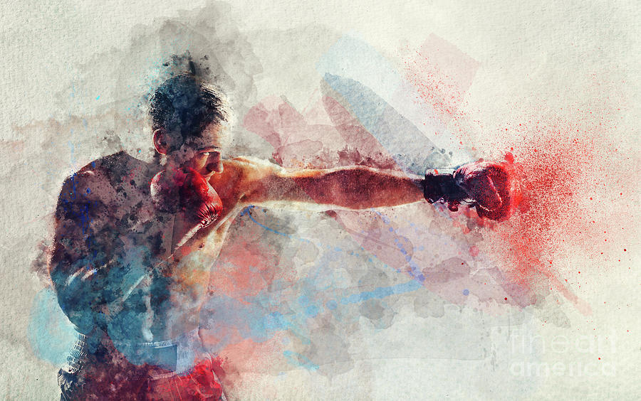 Watercolor painting of boxer striking a blow Photograph by Michal Bednarek