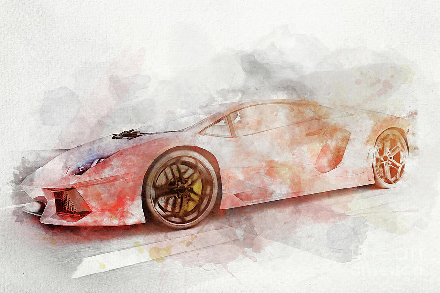 Watercolor painting of modern red sports car. Photograph by Michal Bednarek