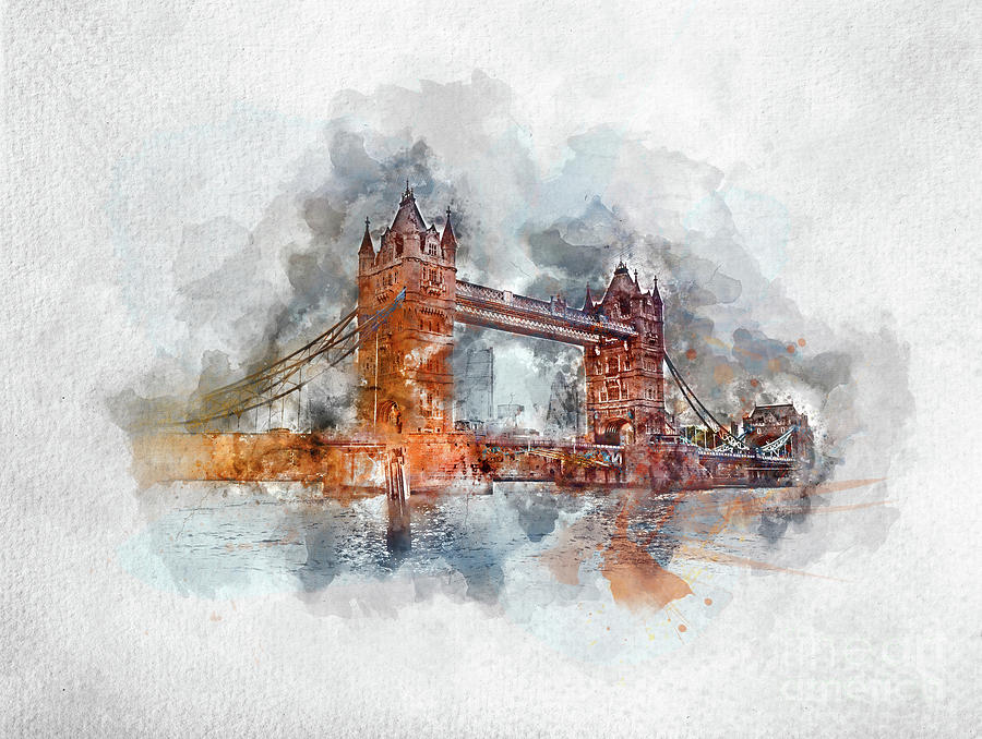 Watercolor painting of Tower Bridge in London Photograph by Michal Bednarek