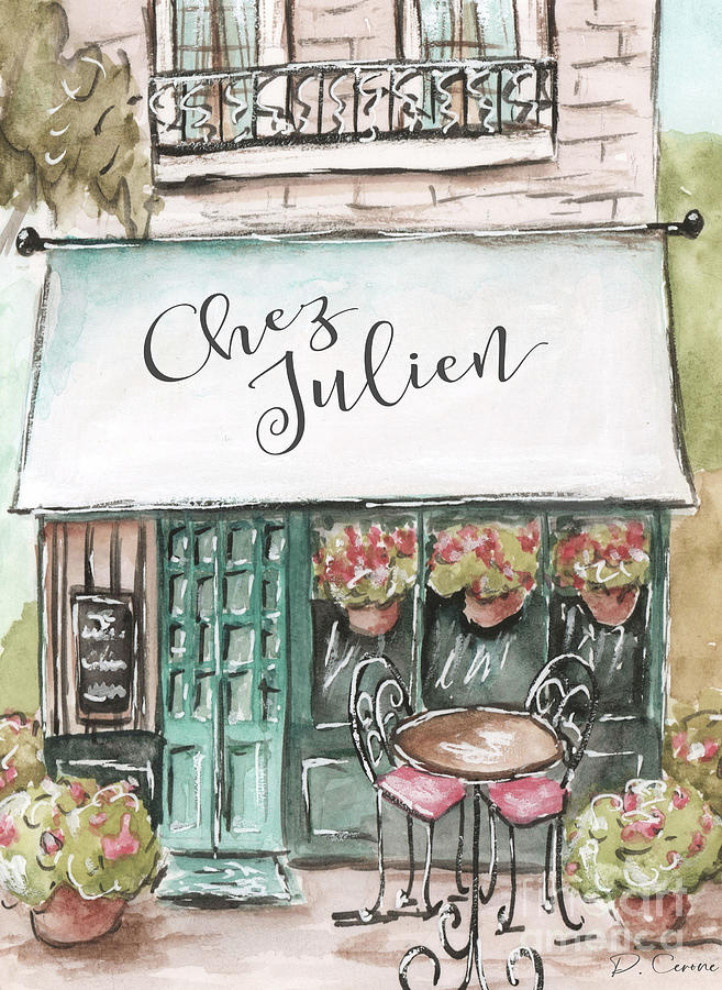 Watercolor Paris Cafe - Inspired By Chez Julien Painting by Debbie Cerone