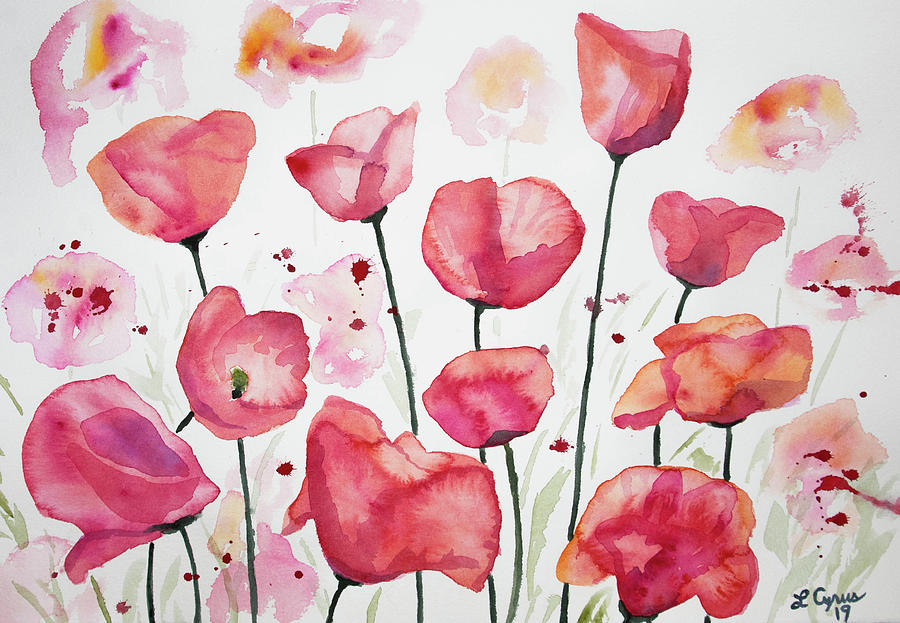 Watercolor - Poppy Field Painting by Cascade Colors