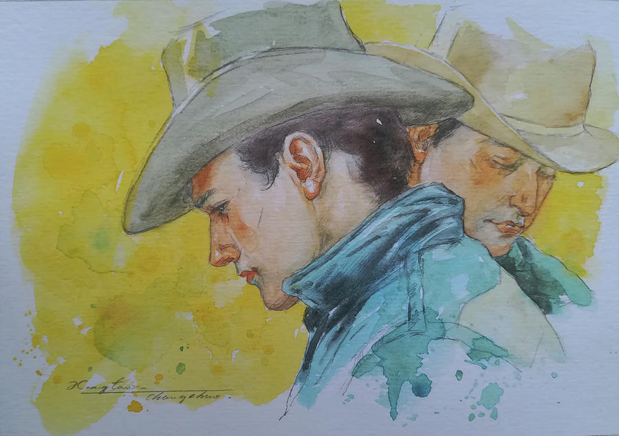 Watercolor portrait of cowboys #18125 Painting by Hongtao Huang