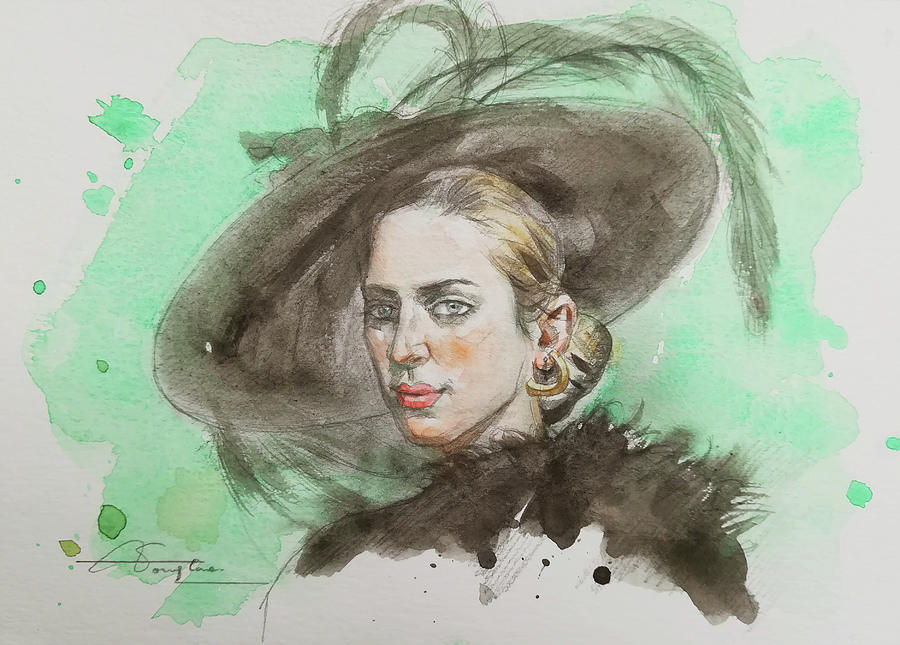 Watercolor-portrait Of Lady Painting