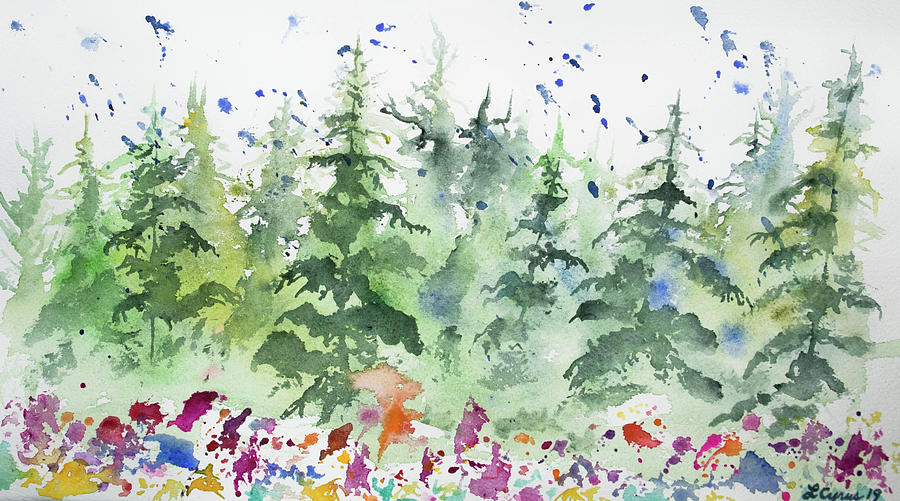 Watercolor - Rain in a Summer Forest Painting by Cascade Colors