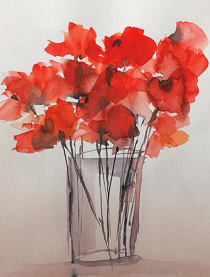 Watercolor Red Poppies In The Vase Painting by Britta Zehm