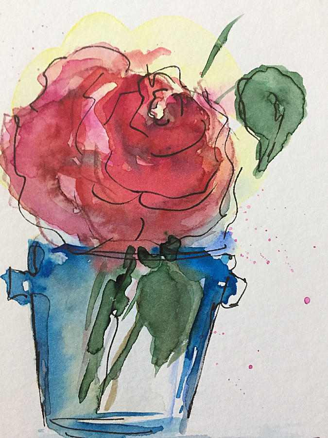 Watercolor Red Rose In Glass Painting by Britta Zehm