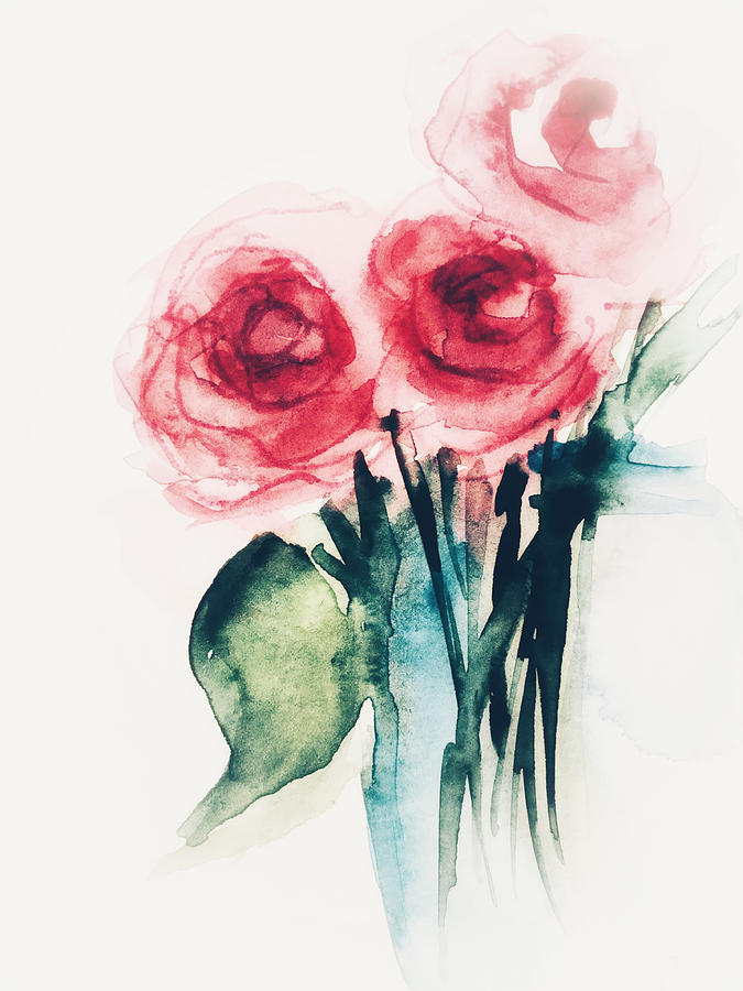 Watercolor Red Roses Painting by Britta Zehm