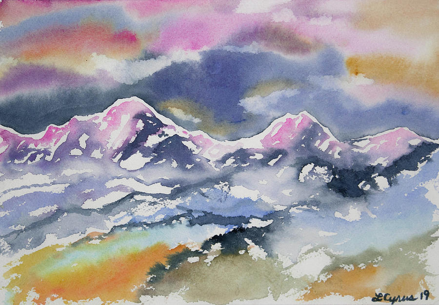 Watercolor - Rocky Mountain Sunset Impression Painting by Cascade Colors