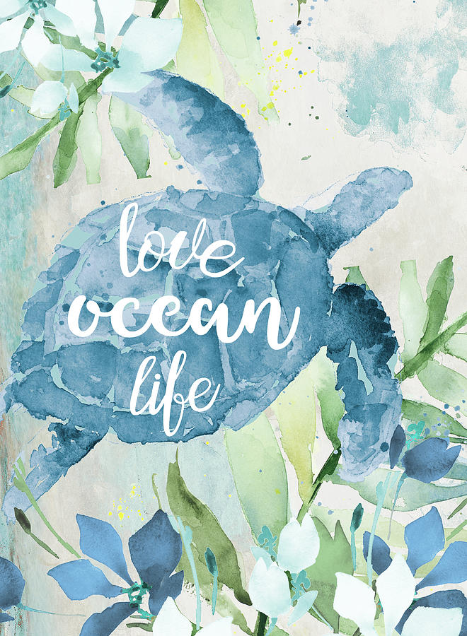 Watercolor Sea Turtle Love Ocean Life Painting by Lanie Loreth
