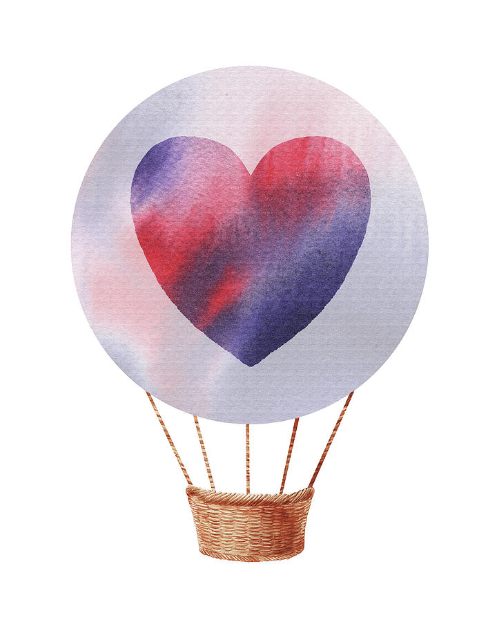 Watercolor Silhouette Hot Air Balloon With Heart IV Painting by Irina Sztukowski