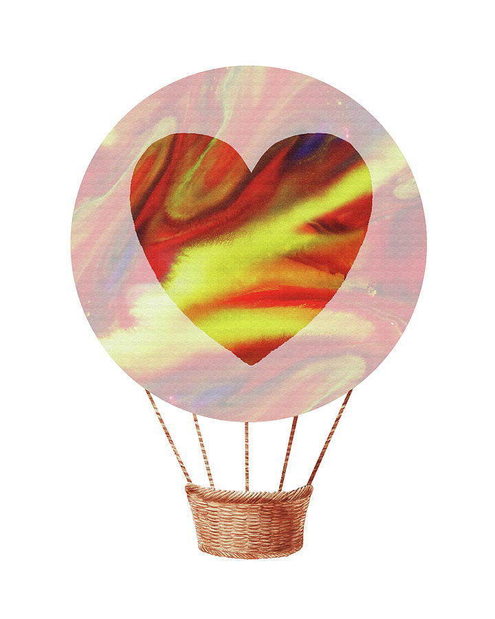 Watercolor Silhouette Hot Air Balloon With Heart X Painting by Irina Sztukowski