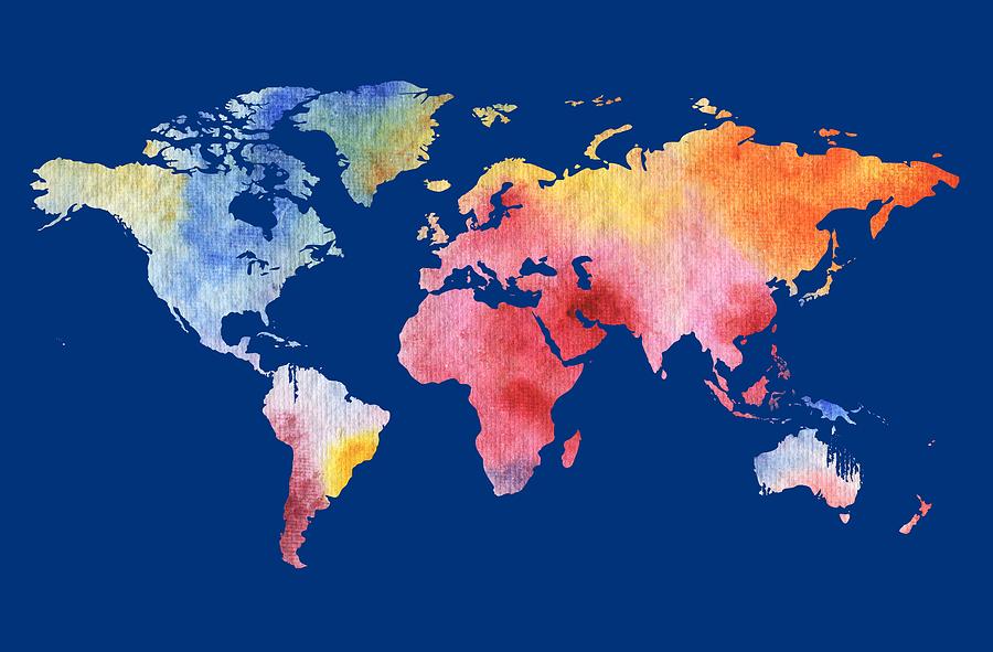 Watercolor Silhouette World Map Colorful PNG IV Painting by Irina Sztukowski