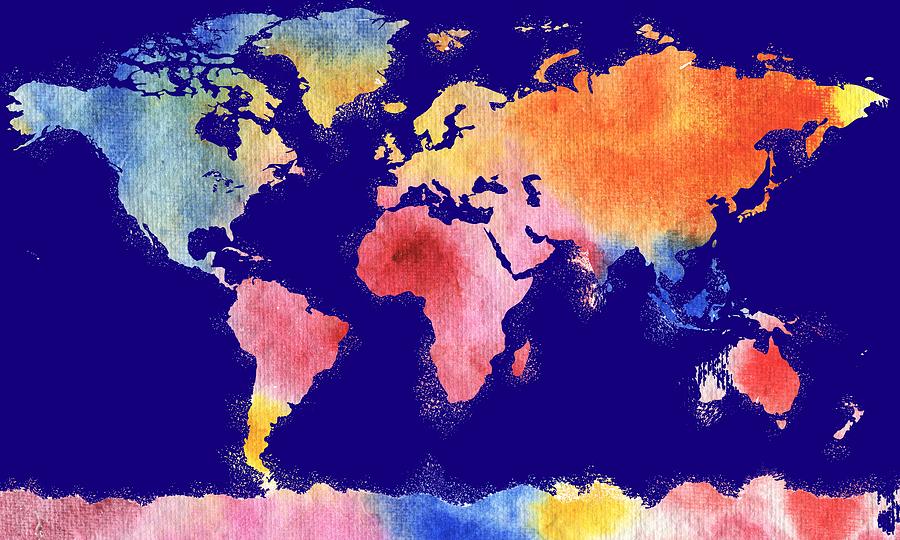 Watercolor Silhouette World Map Colorful PNG V Painting by Irina Sztukowski