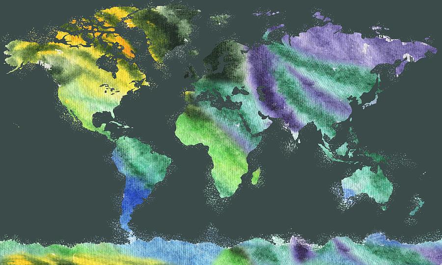 Watercolor Silhouette World Map Colorful PNG VI Painting by Irina Sztukowski