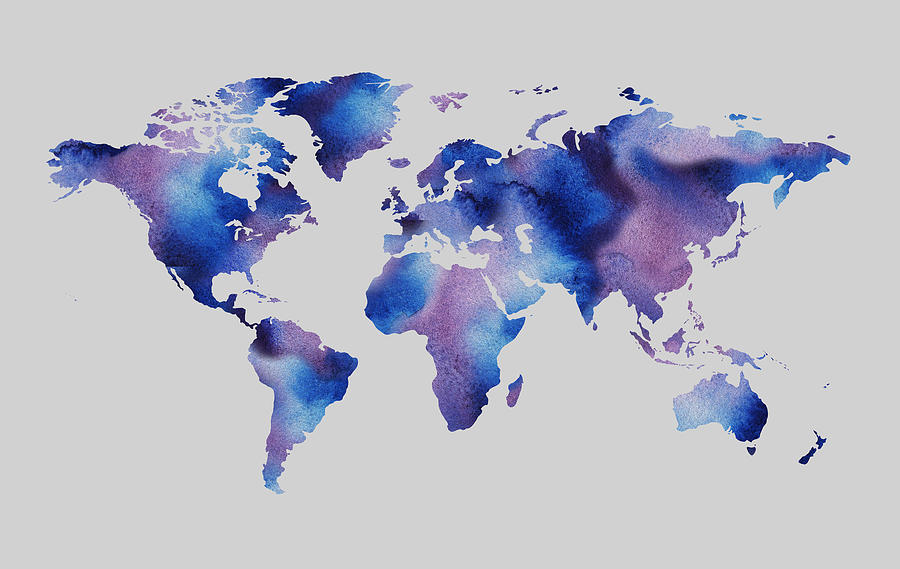 Watercolor Silhouette World Map Colorful PNG VIII Painting by Irina Sztukowski