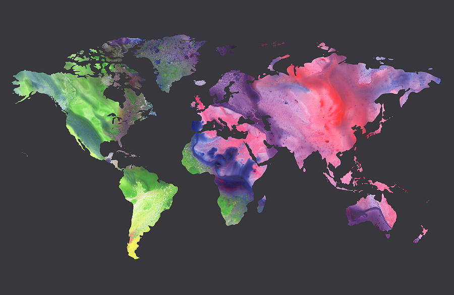 Watercolor Silhouette World Map Colorful PNG X Painting by Irina Sztukowski