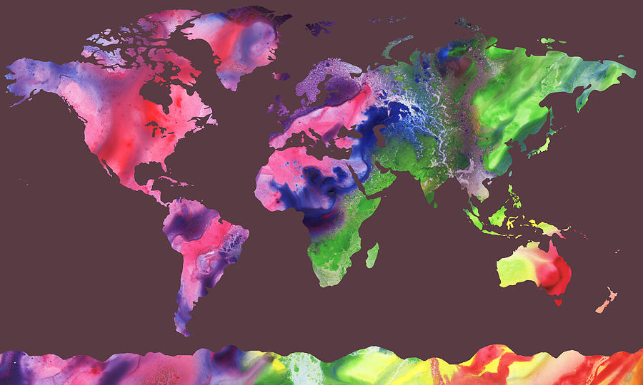 Watercolor Silhouette World Map Colorful PNG XI Painting by Irina Sztukowski