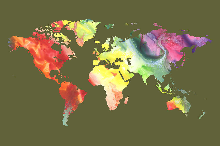 Watercolor Silhouette World Map Colorful PNG XII Painting by Irina Sztukowski