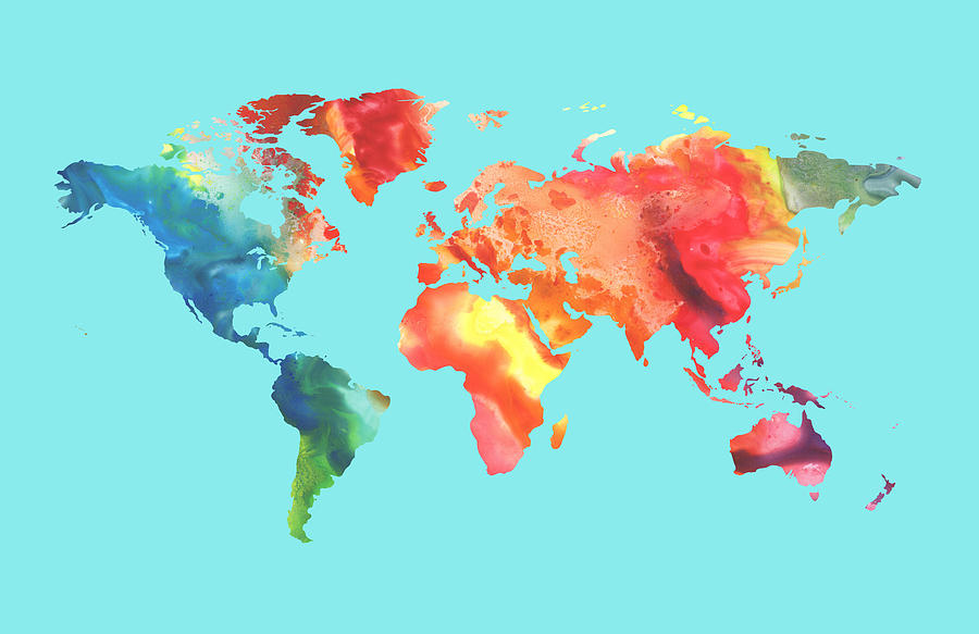 Watercolor Silhouette World Map Colorful PNG XIII Painting by Irina Sztukowski