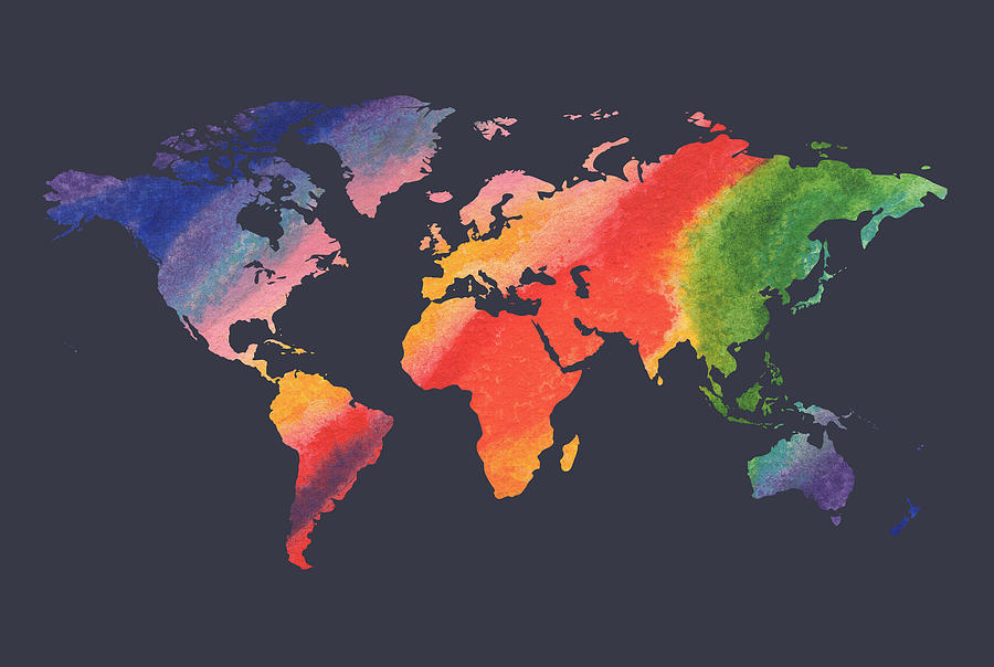 Watercolor Silhouette World Map Colorful PNG XVIII Painting by Irina Sztukowski