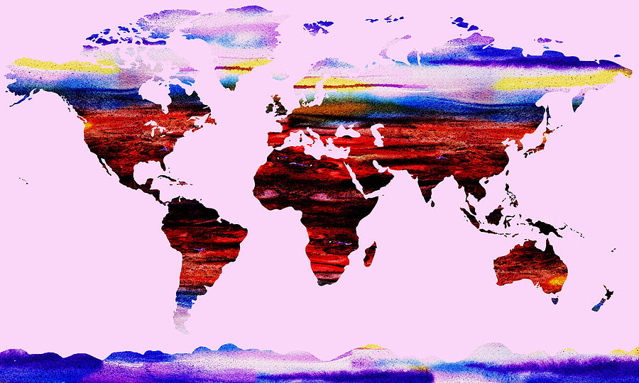 Watercolor Silhouette World Map Colorful PNG XXVII Painting by Irina Sztukowski