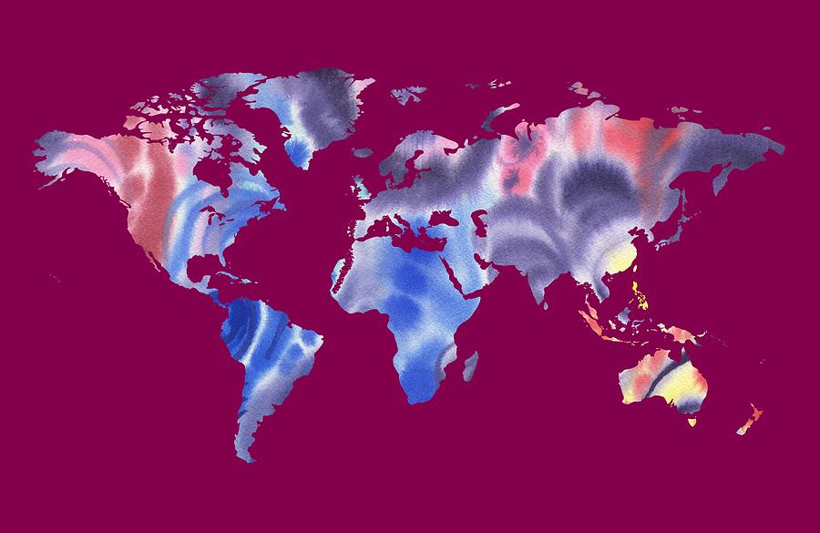Cool Painting - Watercolor Silhouette World Map PNG III by Irina Sztukowski