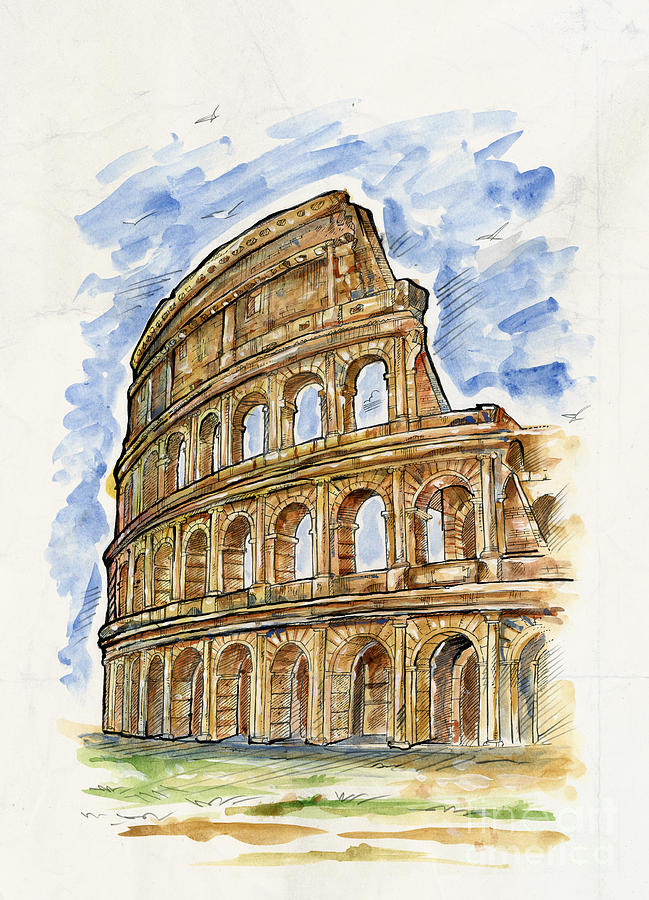 Watercolor sketch of Colosseum Rome Painting by Domenico Condello Pixels