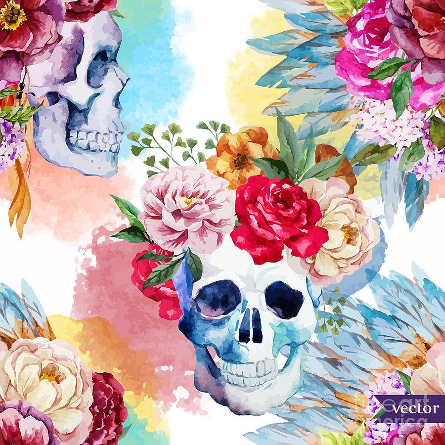 Symbol Digital Art - Watercolor, Skull, Flowers, Indian by Anastasia Lembrik Symbol Digital Art - Watercolor, Skull, Flowers, Indian by Anastasia Lembrik