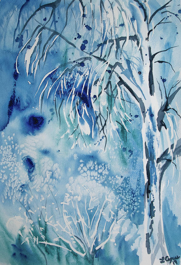 Watercolor - Snowy Winter Tree Impression Painting by Cascade Colors