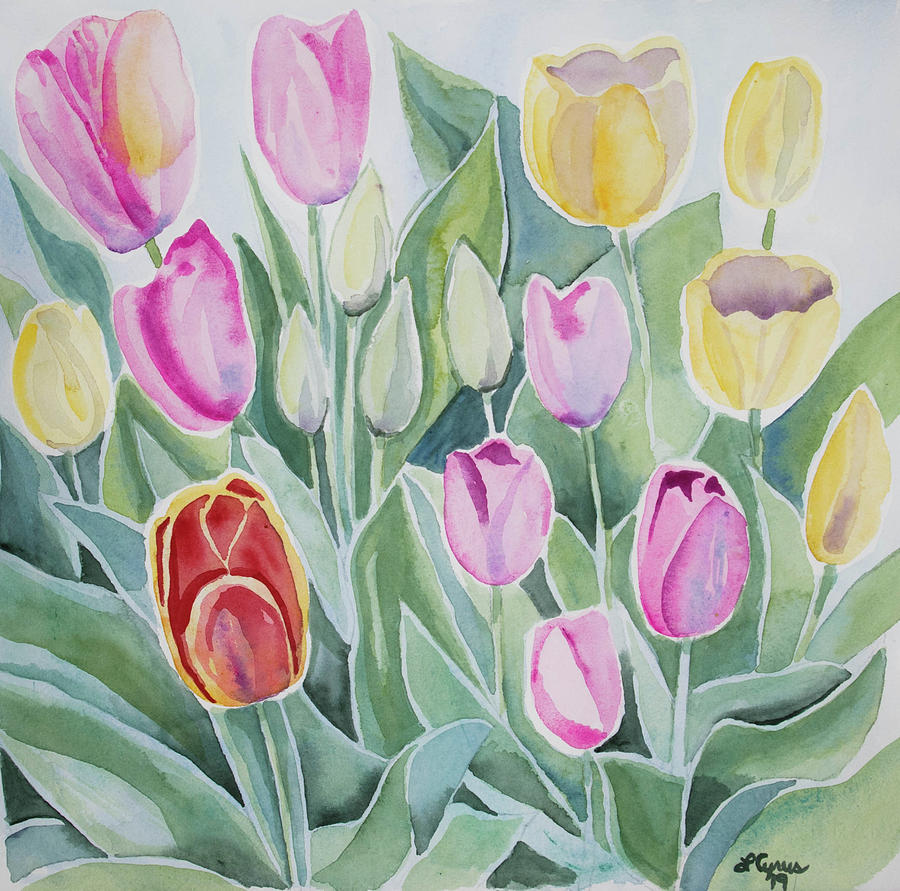 Watercolor - Spring Tulips Painting by Cascade Colors