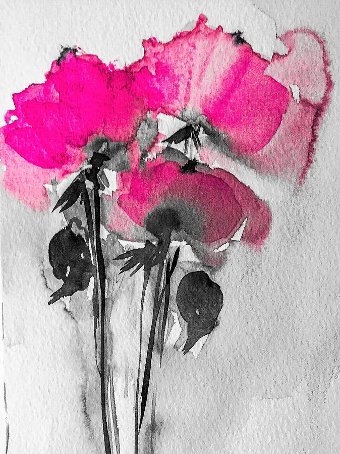 Watercolor three pink Flowers Mixed Media by Britta Zehm