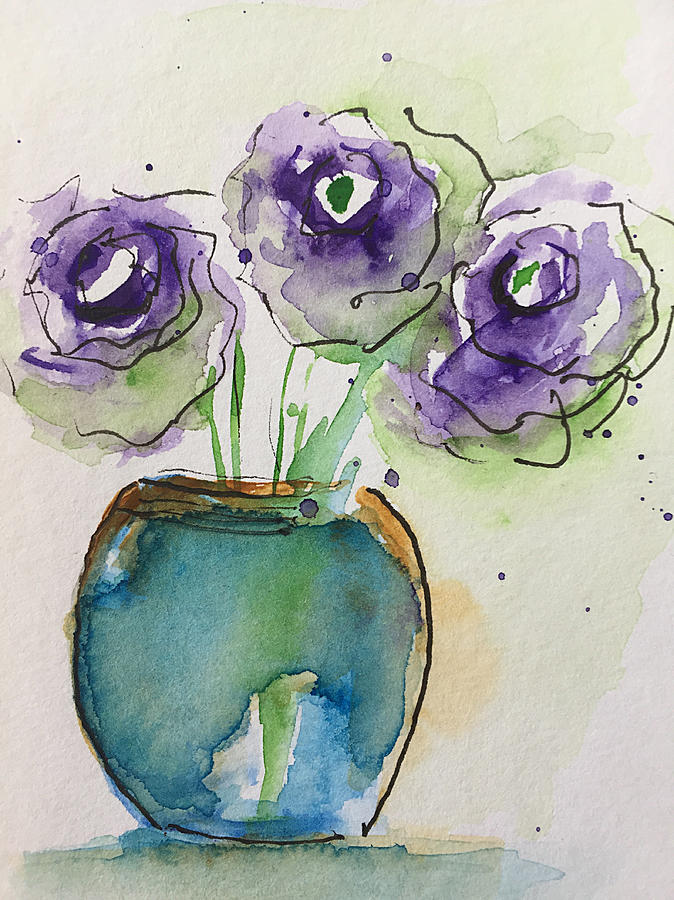 Watercolor Three Purple Flowers Painting by Britta Zehm
