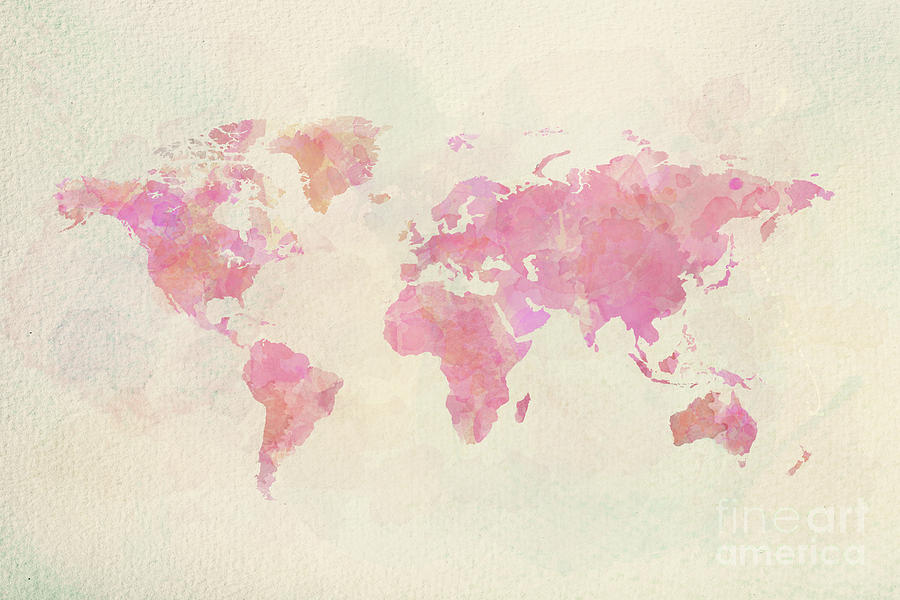 Watercolor vintage world map in pink colors Photograph by Michal Bednarek