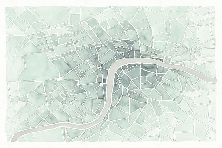 Abstract Painting - Watercolor Wanderlust London Mint by Laura Marshall Abstract Painting - Watercolor Wanderlust London Mint by Laura Marshall
