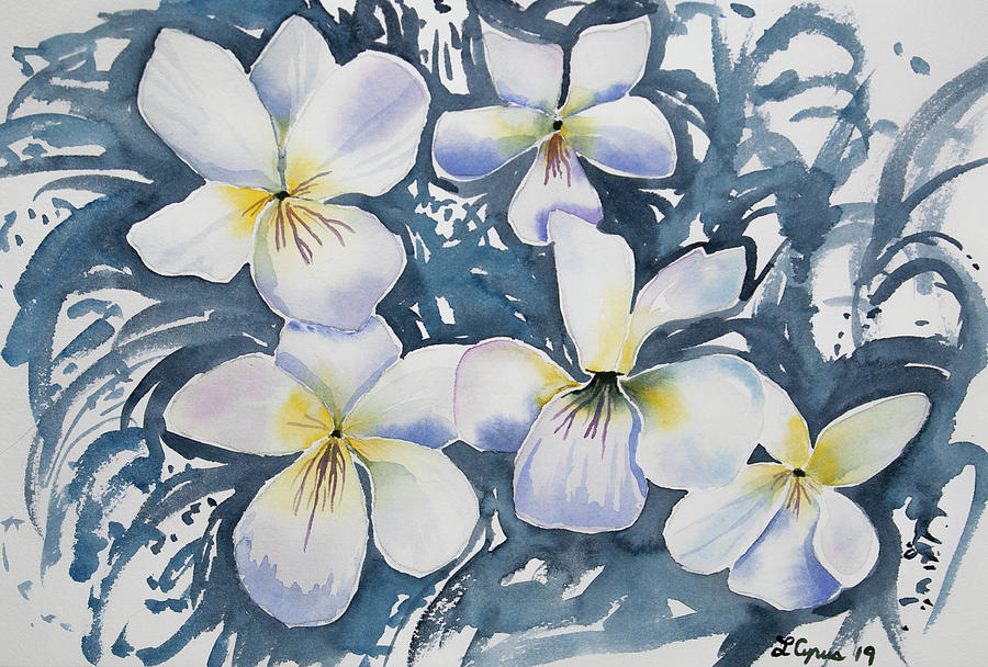 Watercolor - White Violets Painting by Cascade Colors