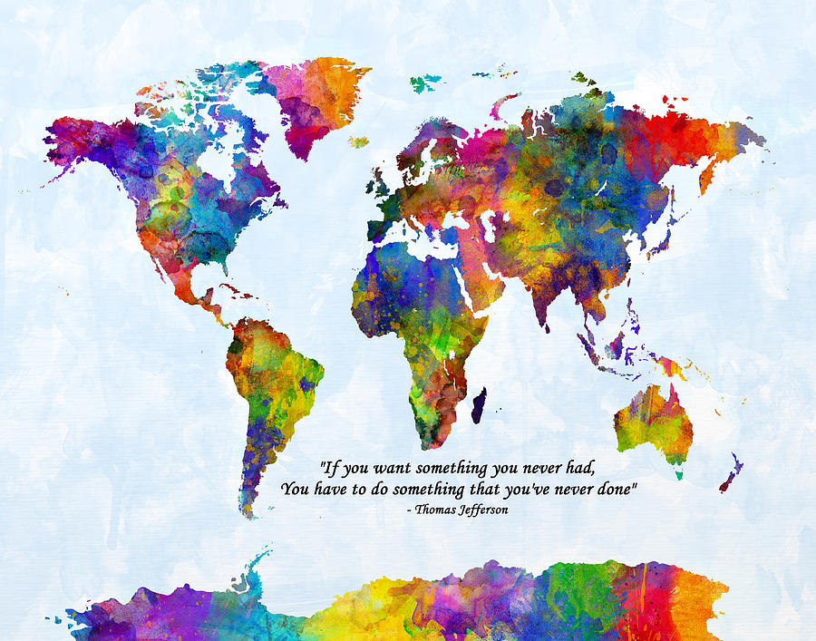 Watercolor World Map Custom Text Added Digital Art by Michael Tompsett