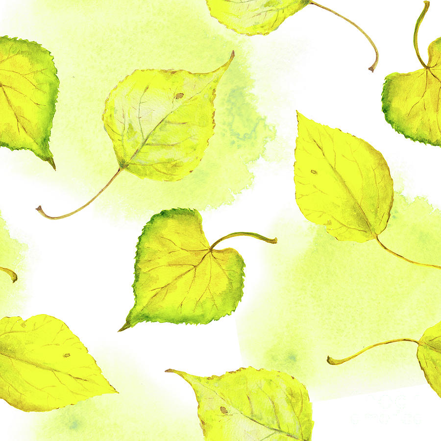 Watercolor Yellow Autumn Leaves Digital Art by Zzorik