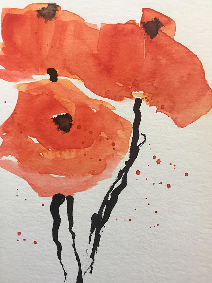 Watercolour 3 Red Poppies Painting by Britta Zehm