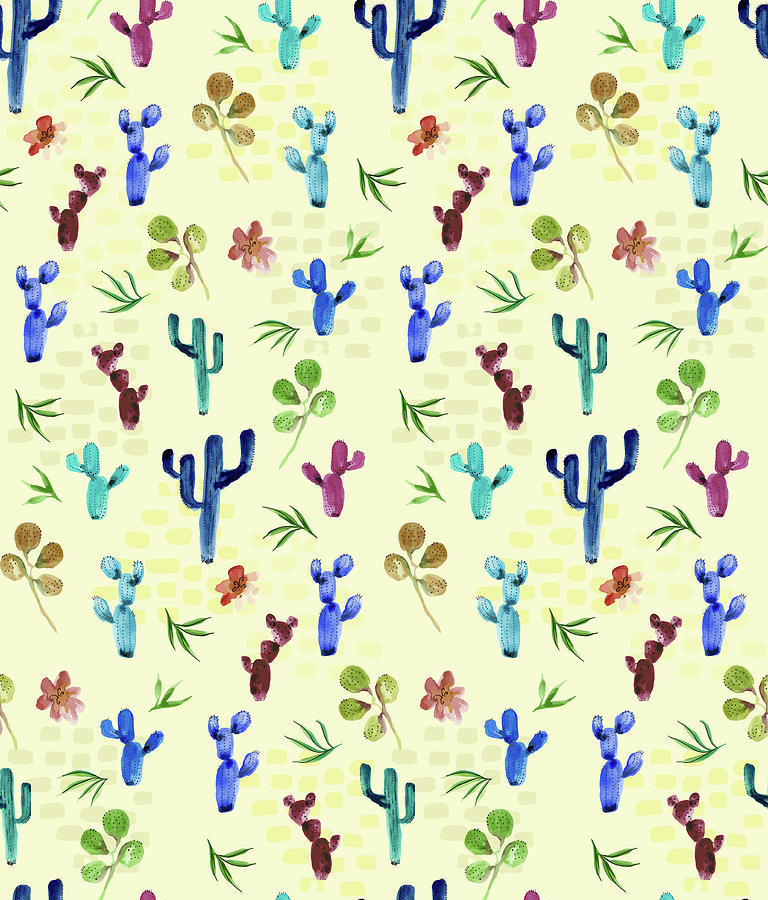Watercolour Cactus Repeat Pattern Digital Art by Rachel Watson Pattern ...